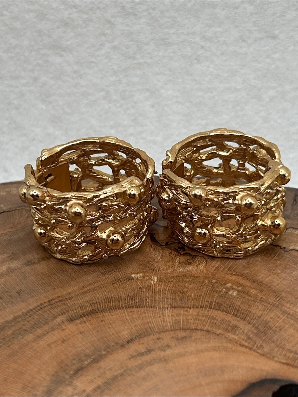 Napier Gold Plated Chunky Hoop Clip on Earrings 60’s 70’s Modernist Brutalist